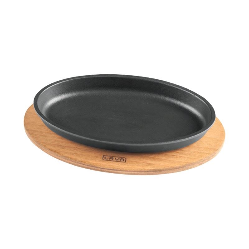 Lava Döküm Oval Servis Tabağı ve Ahşap Altlığı.15x25cm.